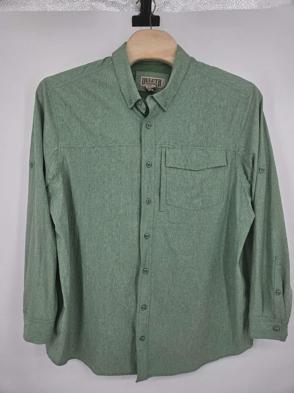 Duluth Trading Co Sage Green Button-Down Shirt 2XL Tall (7758)